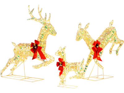 Costway 3-Piece Lighted Christmas Reindeer Family LED Bows 63145782 New