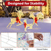 Lighted Christmas reindeer family with bows, featuring a stable base, zip ties, and ground stakes for outdoor stability.