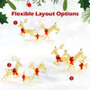 Lighted Christmas reindeer family set with LED lights and bows, showcasing flexible layout options for festive decor.