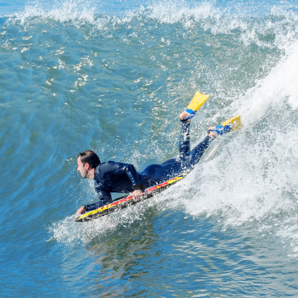 Lightweight body board with EPS core and XPE deck, designed for speed and control, perfect for beach fun.