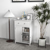 Free standing bathroom storage cabinet showcasing its stylish modern design and wide top, ideal for various home.