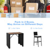 Bar table and four bar stools in a patio dining set with acacia wood and PE wicker, ideal for outdoor spaces.