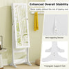 Freestanding jewelry cabinet armoire with full-length mirror, LED lights, and anti-toppling device for secure storage.