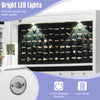 Lockable wall-mounted jewelry cabinet with LED lights, full-length mirror, and spacious storage for rings and necklaces.