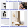 Lockable wall-mounted jewelry cabinet with LED lights, full-length mirror, and spacious compartments for organized.