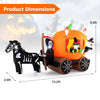 Halloween inflatable carriage featuring a pumpkin, ghost, reaper, and skull horse, 10.2ft long for outdoor decoration.