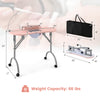 Manicure nail table in pink with bendable LED lamp, built-in dust collector, and 66 lbs weight capacity for easy use.