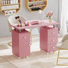 Manicure Table Nail Desk with Electric Dust Collector and 3 Dust Bags-Pink - Gallery View 1 of 10