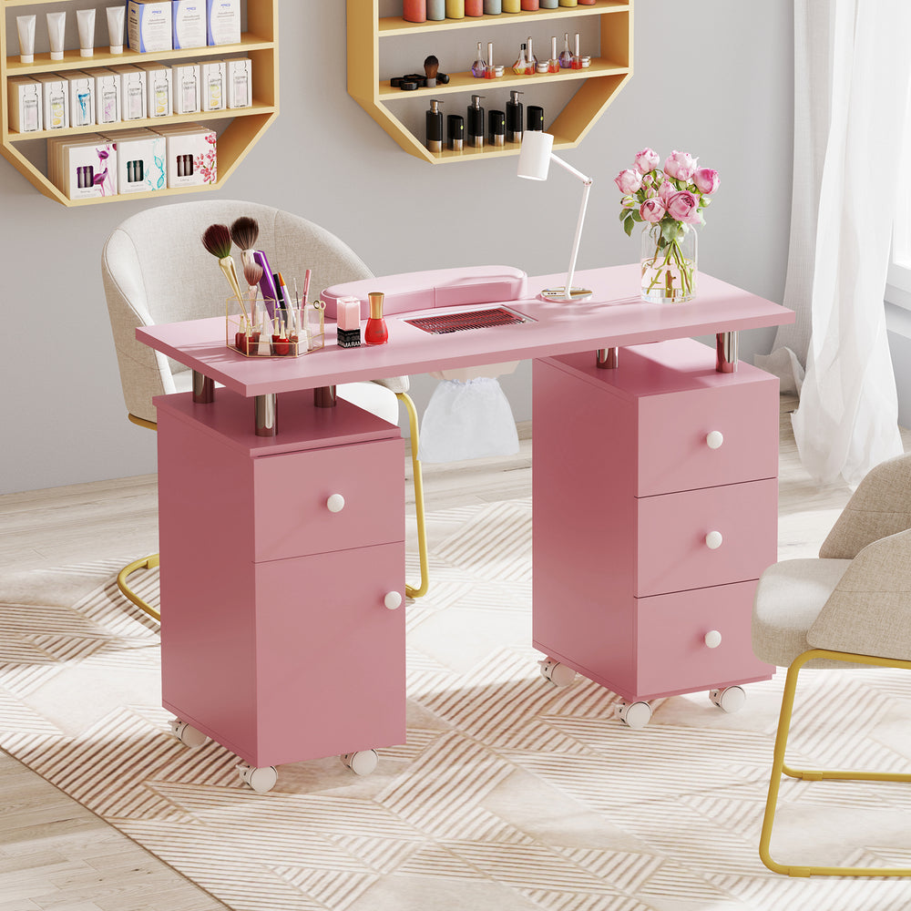 Manicure Table Nail Desk with Electric Dust Collector and 3 Dust Bags-Pink - Gallery View 1 of 10