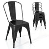 Black metal dining chair with removable backrest, stackable design, ideal for dining rooms and cafes.
