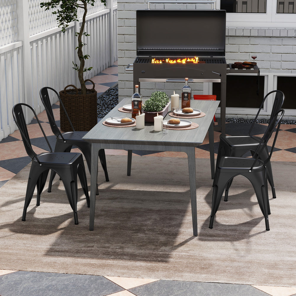 Black metal dining chairs set of 4 with removable backrest, perfect for dining rooms and outdoor gatherings.