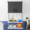 Metal wall cabinet with lock and three adjustable shelves, ideal for storage in kitchens or bathrooms.
