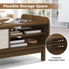 Mid-century center table in walnut with weaving sliding door, featuring a 3-position adjustable shelf for flexible.