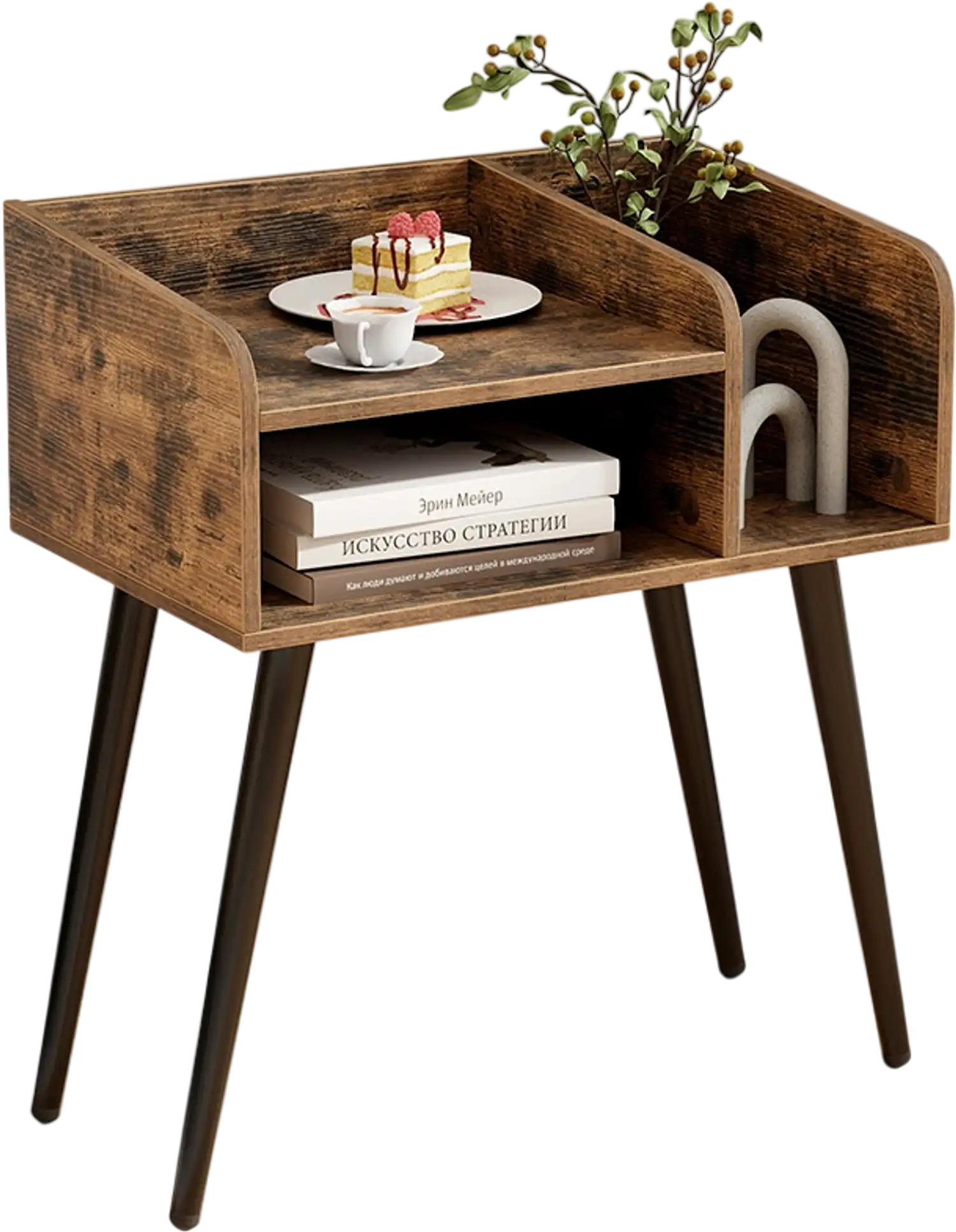 Costway Mid Century Modern Nightstand Side Table Brown 74593618 New