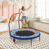 Mini trampoline for kids with LED lights, padded safety cover, and foam handrail, perfect for active play indoors.