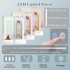 Double-sided HD mirror cabinet with adjustable lighting, anti-fog function, and soft-closing hinges for bathroom use.