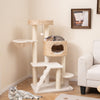 Modern cat tree featuring a spacious perch, cattail fluff condo, and scratching posts for indoor cats' comfort and play.