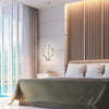 Modern LED chandelier with adjustable height, warm white light, ideal for bedroom or dining room decor.