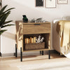 Modern nightstand in natural wood finish with charging station, drawer, and open storage, perfect for bedside.