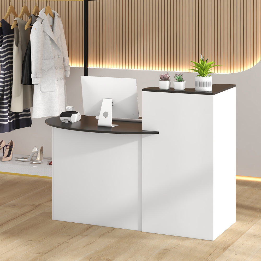 Modern Reception Desk Front Counter Desk with Oval Tabletop-Black - Gallery View 1 of 11