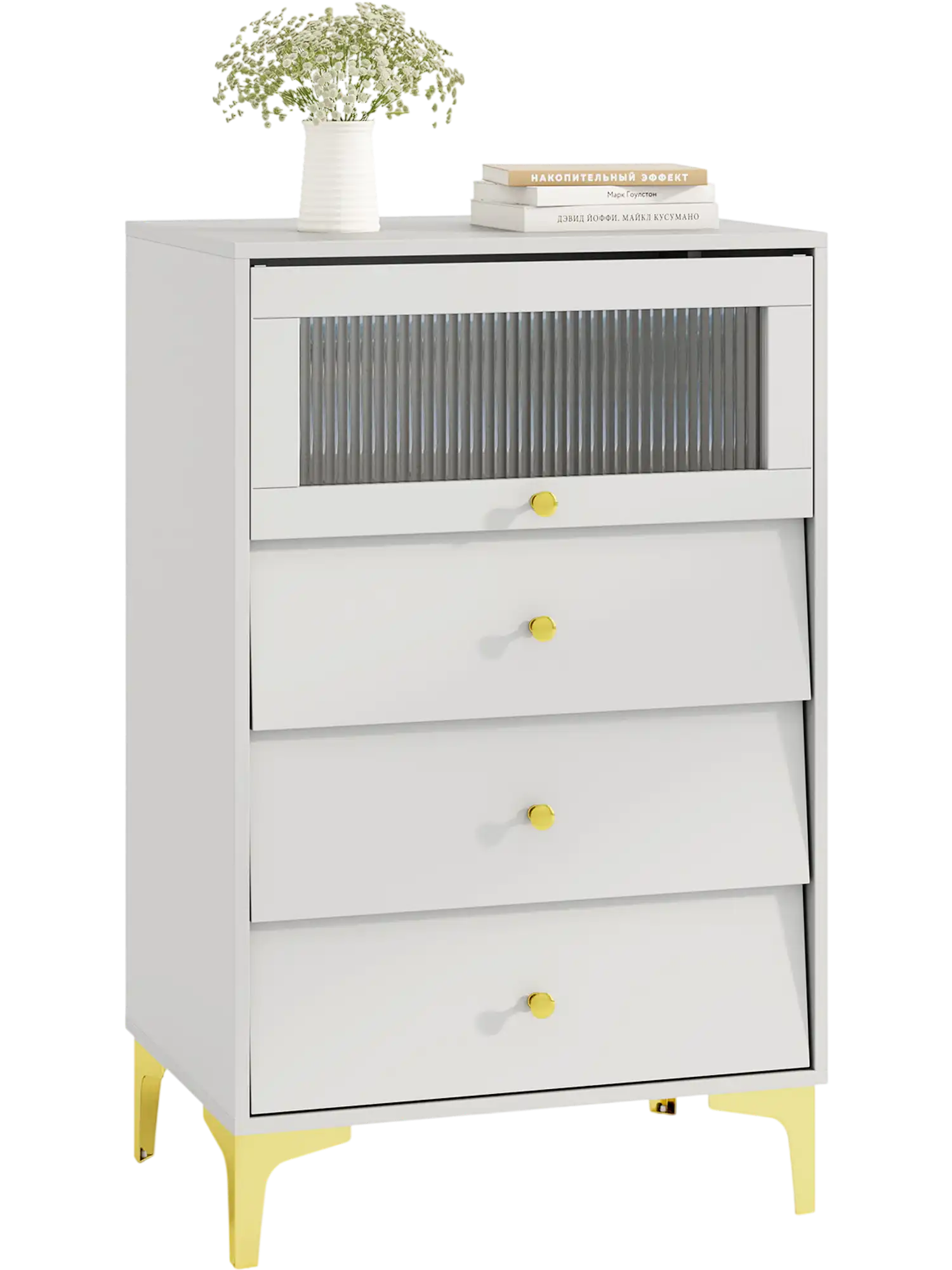 Costway Modern Storage Cabinet Fluted Glass Door Drawers Gray 864591273 New