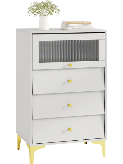 Costway Modern Storage Cabinet Fluted Glass Door Drawers Gray 864591273 New