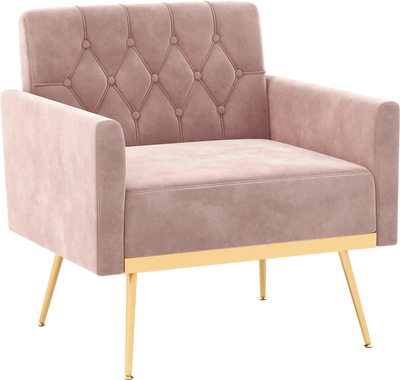 Costway Modern Velvet Accent Chair Button Tufted Gold Metal Legs 95718642 New