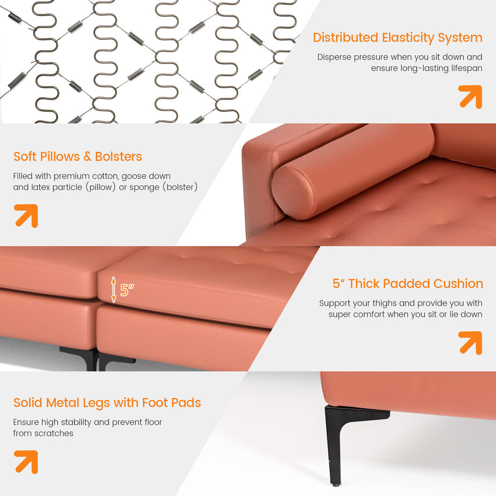 Modular L-shaped pink sectional sofa with soft cushions, USB ports, and sturdy metal legs for versatile seating and.
