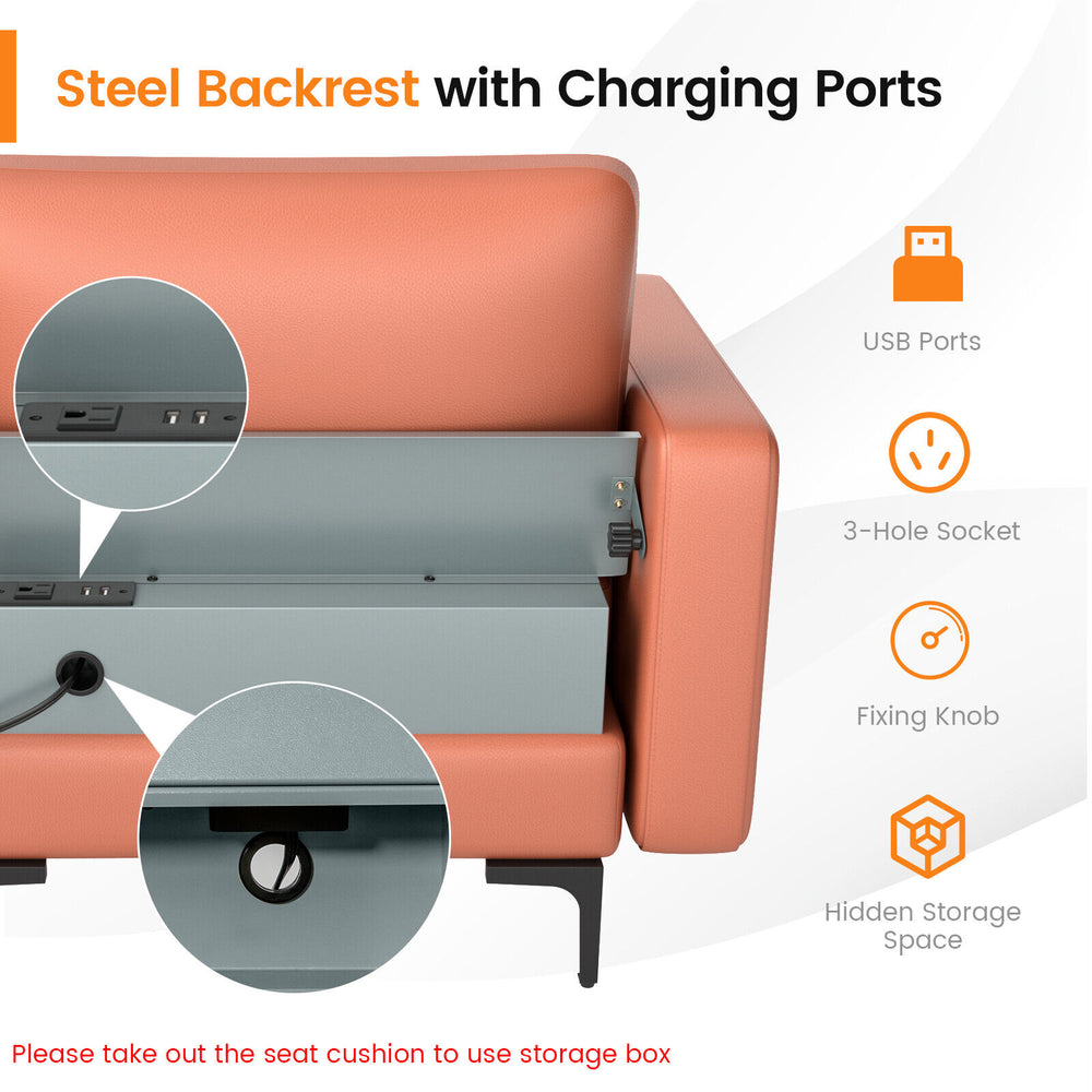 Modular L-shaped sectional sofa in pink with steel backrest, USB ports, and hidden storage for versatile seating.