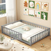 Montessori bed frame in gray featuring a safety door and solid wood structure, perfect for encouraging children's.