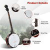 5-string geared tunable banjo with metal tailpiece and adjustable brackets, ideal for country and bluegrass music.