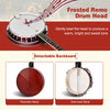 5-string geared tunable banjo with detachable backboard and frosted Remo drum head for versatile sound quality.