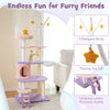 Multi-level cat tower featuring sisal scratching posts, cozy condo, and star teasing ball for playful feline fun.