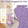 Multi-level cat tower with soft teddy fleece, sisal scratching posts, and moon-themed design for playful cats.
