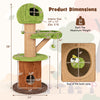 Mushroom cat tree with two condos, plush perch, and thick scratching posts for indoor cats, measuring 58" tall.