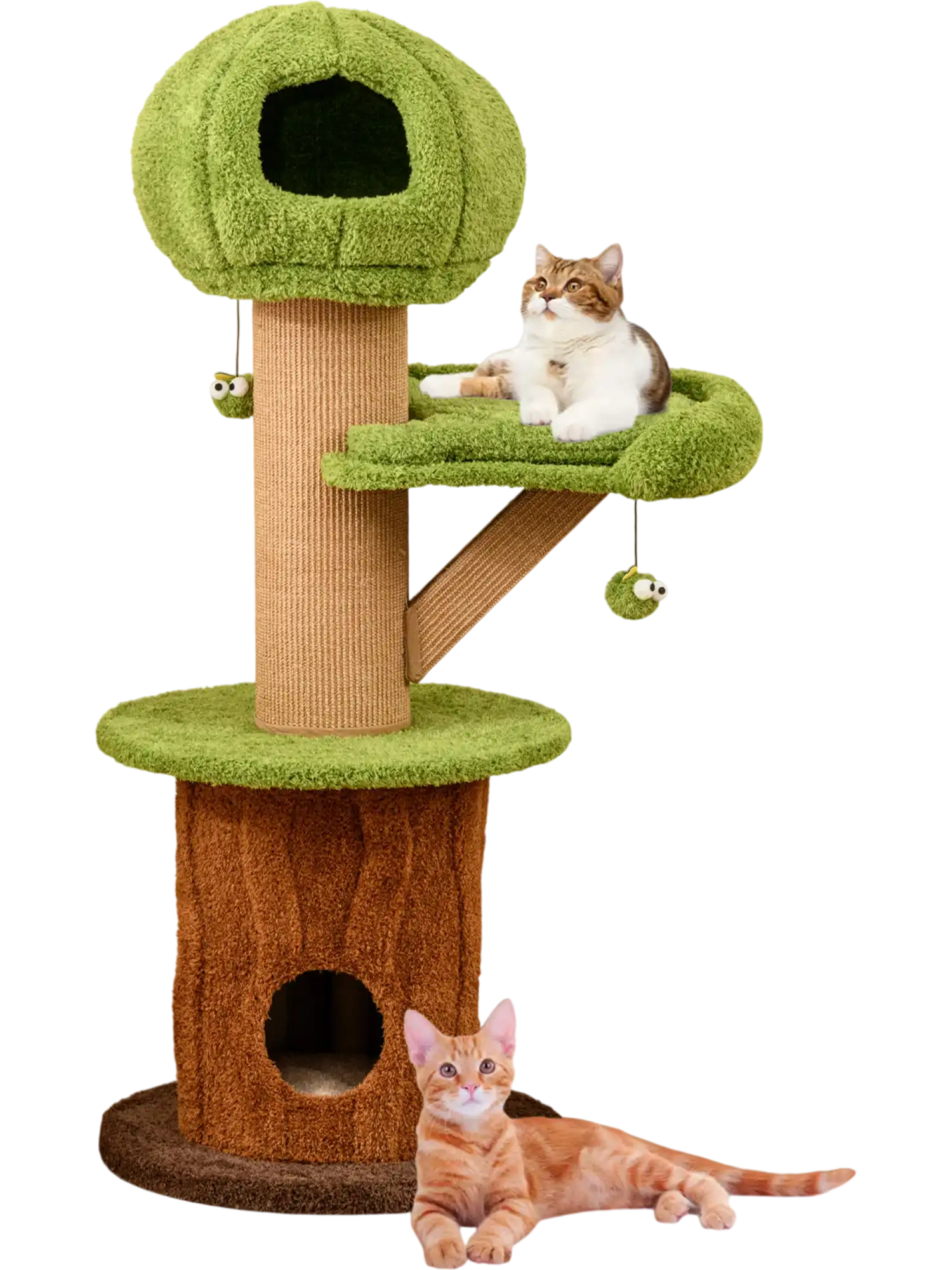 Costway Mushroom Cat Tree 2 Condos Plush Perch Teasing Balls Green 896715342 New