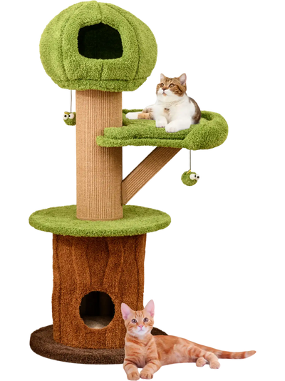 Costway Mushroom Cat Tree 2 Condos Plush Perch Teasing Balls Green 896715342 New