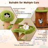 Mushroom-shaped cat tree with plush perch and two condos, featuring thick scratching posts for indoor cats.