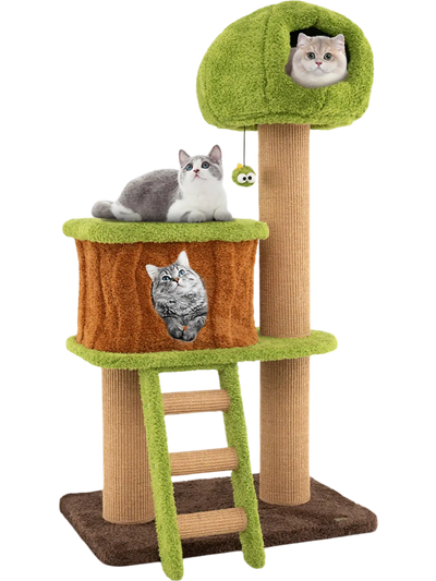Costway Cute Indoor Cat Tree Mushroom Nest Condo Climbing Ladder Green 728951643 New