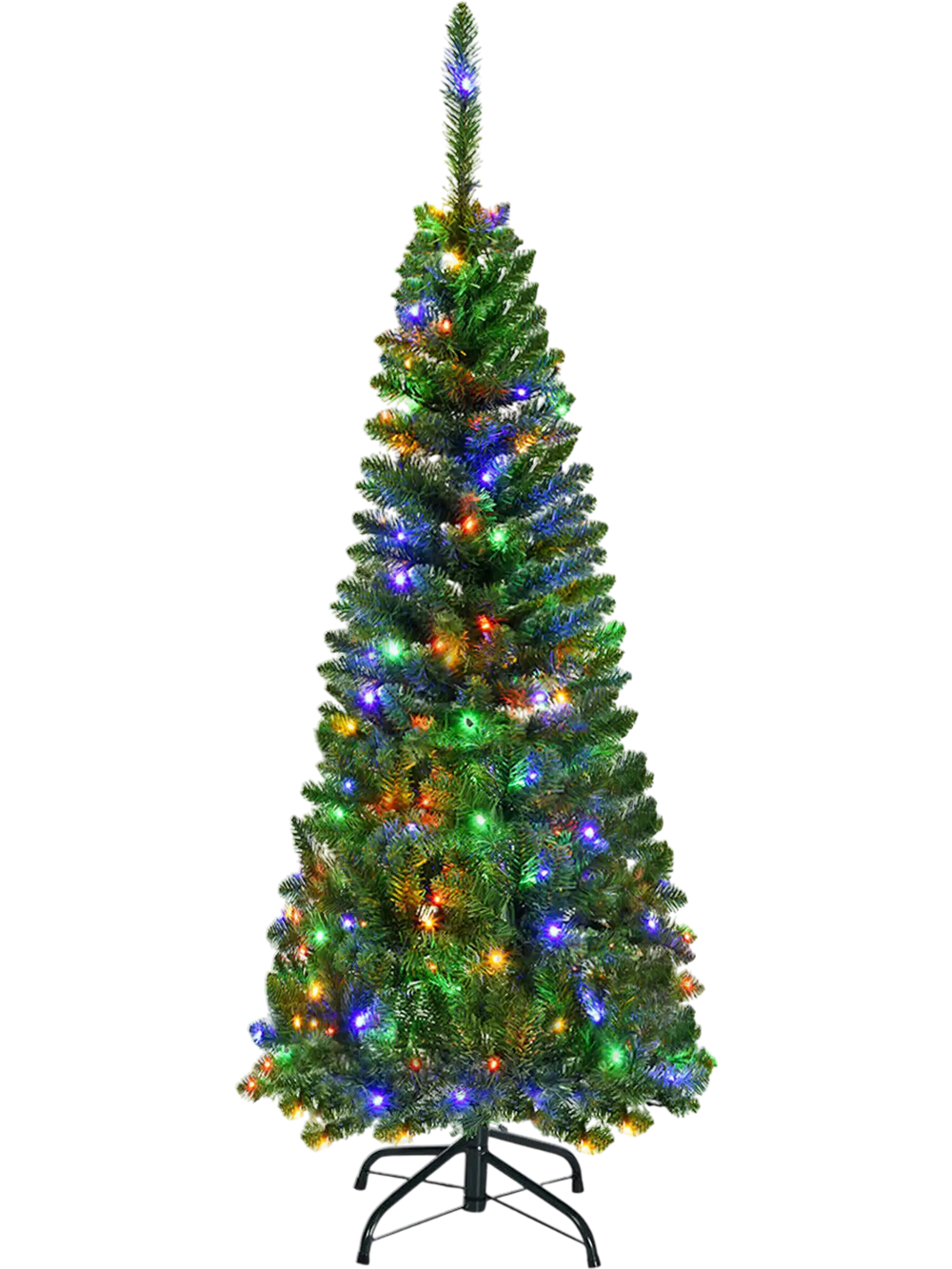 4.5 ft pre-lit pencil Christmas tree with 150 LED lights and 226 branch tips, perfect for narrow spaces and festive.