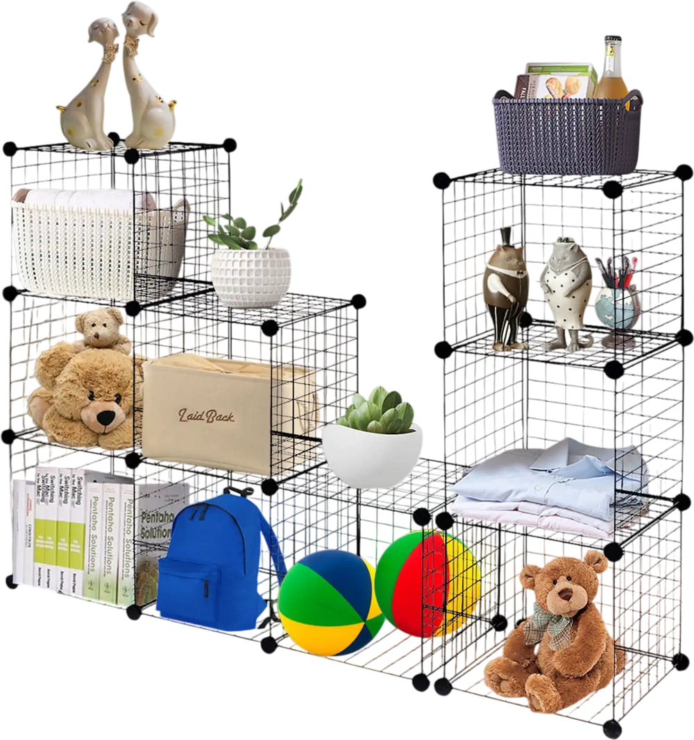42" x 14" x 56" DIY 12-Cube Metal Grid Wire Storage Cubes - Gallery View 1 of 16