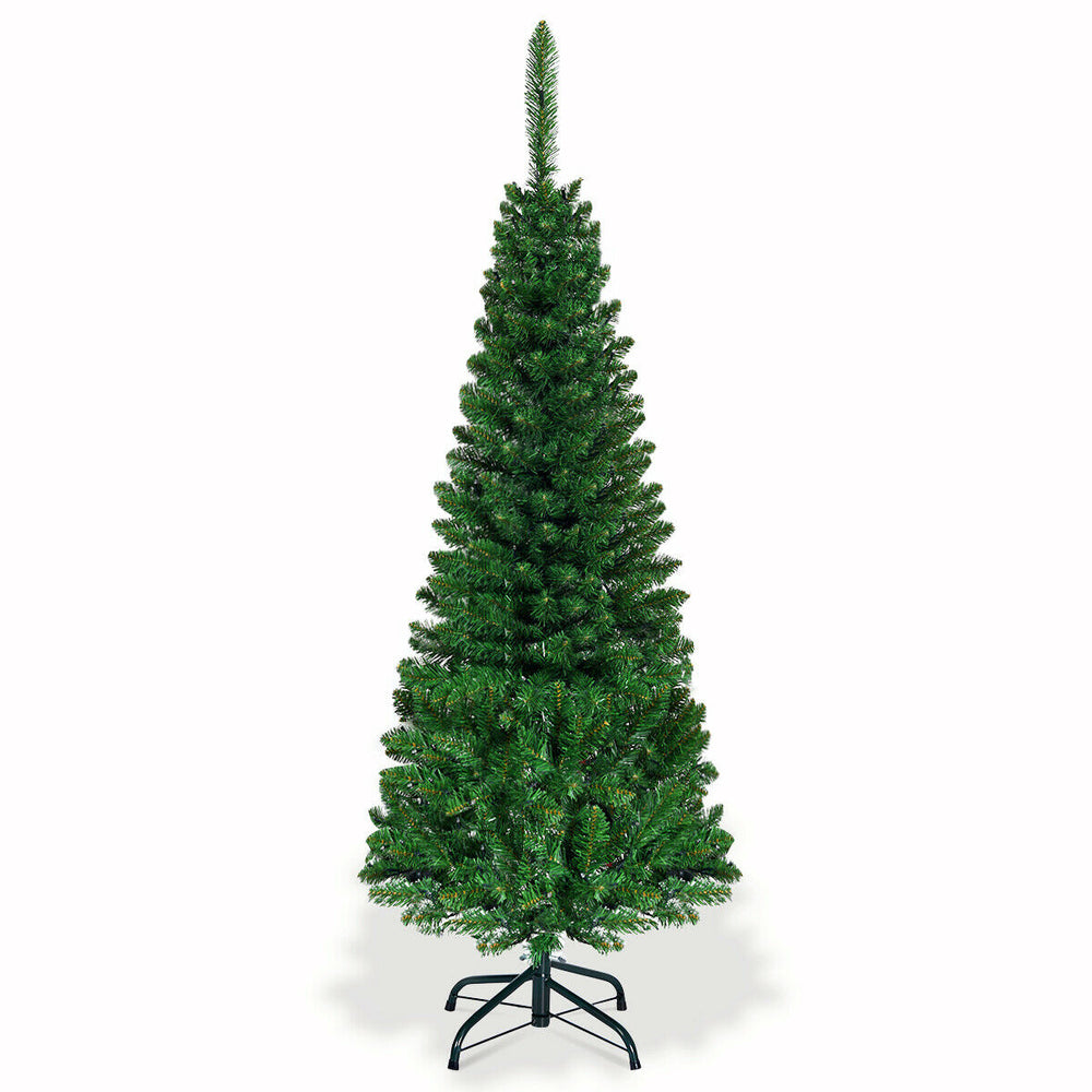 4.5 ft pre-lit pencil Christmas tree with 150 LED lights and 226 branch tips for a realistic appearance, ideal for.