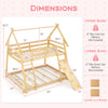Twin over queen bunk bed with climbing net and ramp, sturdy wooden construction, ideal for kids' fun and safety.