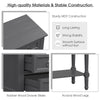 Narrow gray console table with three storage drawers and open bottom shelf, featuring sturdy MDF and acacia wood legs.