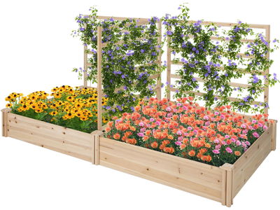 Costway Raised Garden Bed 2 Planter Boxes 3 Trellis 92675813 New