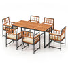 7-piece patio dining set featuring acacia wood table and 6 cushioned armchairs, perfect for outdoor gatherings.