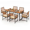 7-piece patio dining set featuring acacia wood, soft cushions, and an umbrella hole, perfect for outdoor gatherings.