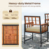 Patio dining set featuring a heavy-duty metal frame, natural acacia wood, and soft cushions, ideal for outdoor.