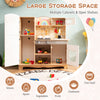 Wooden kids pretend kitchen playset with multiple cabinets, utensils, and realistic stove sounds for imaginative.