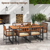 7-piece patio dining set featuring natural acacia wood, soft cushions, and an umbrella hole, perfect for outdoor.